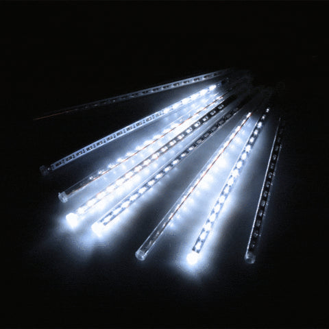 144 LED Meteor Shower Waterproof Rain Lights Tube - White - SET of 8